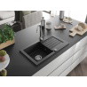Mexen Pablo granite sink 1-bowl with drainer 752 x 436 mm, black, chrome siphon - 6510751010-77