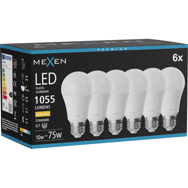 Mexen Nova 6x LED Bulb E27, A60, 10W, Warm - 3000K, 1055 lm - L100-E27-1030-01x06