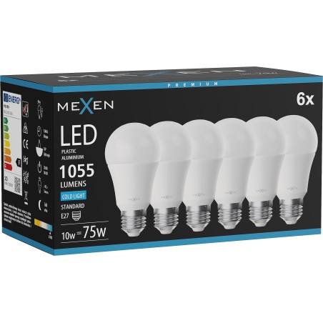 Mexen Nova 6x LED Bulb E27, A60, 10W, Cold - 6500K, 1055 lm - L100-E27-1065-01x06