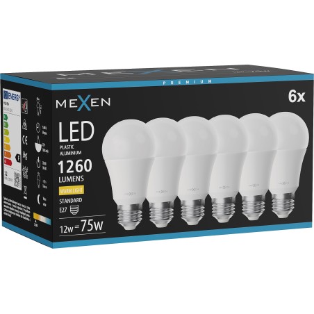 Mexen Nova 6x LED Bulb E27, A60, 12W, Warm - 3000K, 1260 lm - L100-E27-1230-01x06
