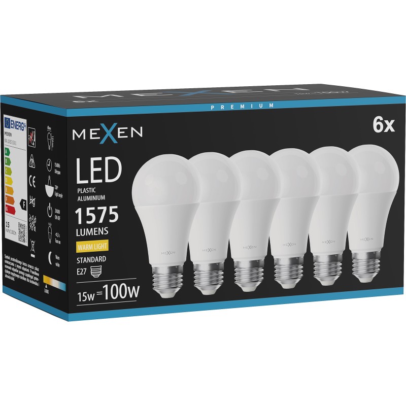 Mexen Nova 6x LED Bulb E27, A60, 15W, Warm - 3000K, 1575 lm - L100-E27-1530-01x06