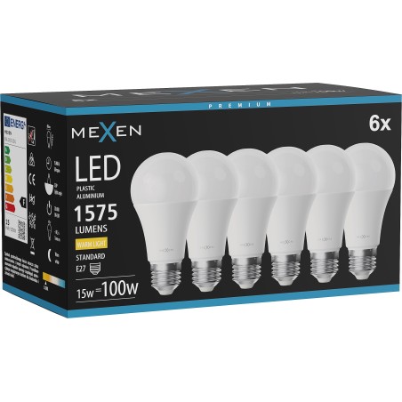 Mexen Nova 6x LED Bulb E27, A60, 15W, Warm - 3000K, 1575 lm - L100-E27-1530-01x06