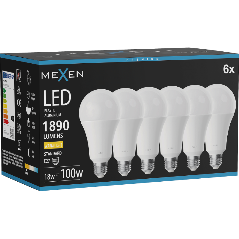Mexen Nova 6x LED Bulb E27, A70, 18W, Warm - 3000K, 1890 lm - L100-E27-1830-01x06