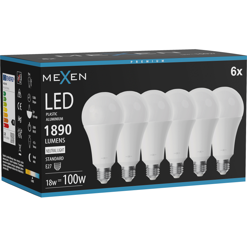 Mexen Nova 6x LED Bulb E27, A70, 18W, Neutral - 4000K, 1890 lm - L100-E27-1840-01x06