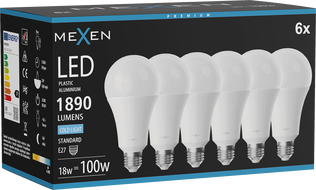 Mexen Nova 6x LED Bulb E27, A70, 18W, Cool - 6500K, 1890 lm - L100-E27-1865-01x06