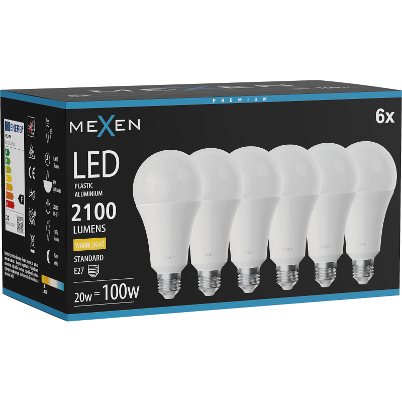 Mexen Nova 6x LED Bulb E27, A70, 20W, Warm - 3000K, 2100 lm - L100-E27-2030-01x06