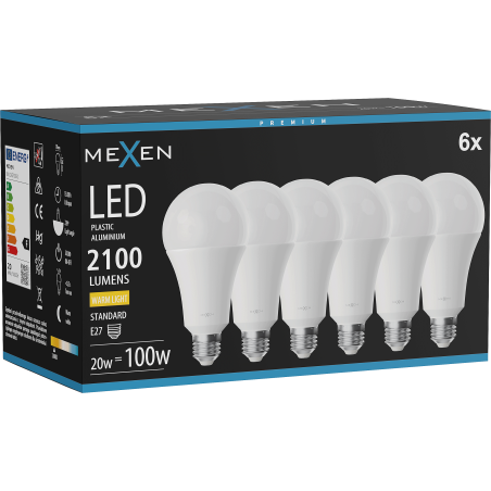 Mexen Nova 6x LED Bulb E27, A70, 20W, Warm - 3000K, 2100 lm - L100-E27-2030-01x06