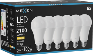 Mexen Nova 6x LED Bulb E27, A70, 20W, Warm - 3000K, 2100 lm - L100-E27-2030-01x06