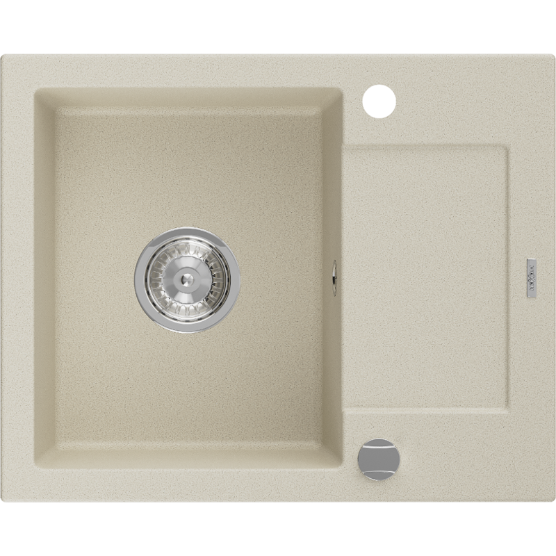 Mexen Enzo granite sink 1-bowl with drainer 576 x 465 mm, beige, chrome siphon - 6506571005-69