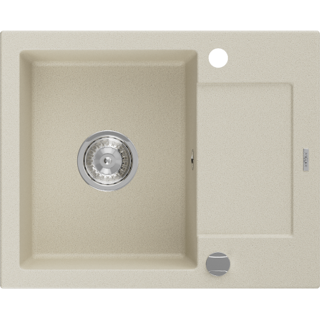 Mexen Enzo granite sink 1-bowl with drainer 576 x 465 mm, beige, chrome siphon - 6506571005-69