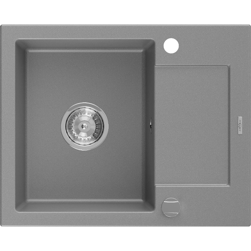 Mexen Enzo 1-bowl granite sink with drainer 576 x 465 mm, gray, chrome siphon - 6506571005-71