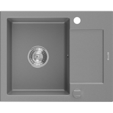 Mexen Enzo 1-bowl granite sink with drainer 576 x 465 mm, gray, chrome siphon - 6506571005-71