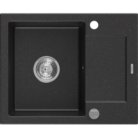 Mexen Enzo granite sink 1-bowl with drainer 576 x 465 mm, black/silver metallic, chrome siphon - 6506571005-73