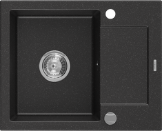 Mexen Enzo 1-compartment granite sink with a short drip tray 576 x 465 mm, Black/Silver metalik - 6506571005-73