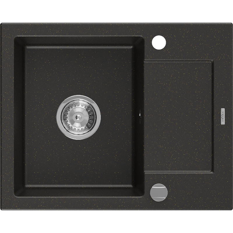 Mexen Enzo 1-compartment granite sink with a short drip tray 576 x 465 mm, Black/Metallic gold - 6506571005-75