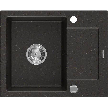 Mexen Enzo 1-compartment granite sink with a short drip tray 576 x 465 mm, Black/Metallic gold - 6506571005-75