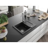 Mexen Enzo granite kitchen sink 1-bowl with drainer 576 x 465 mm, black, chrome siphon - 6506571005-77