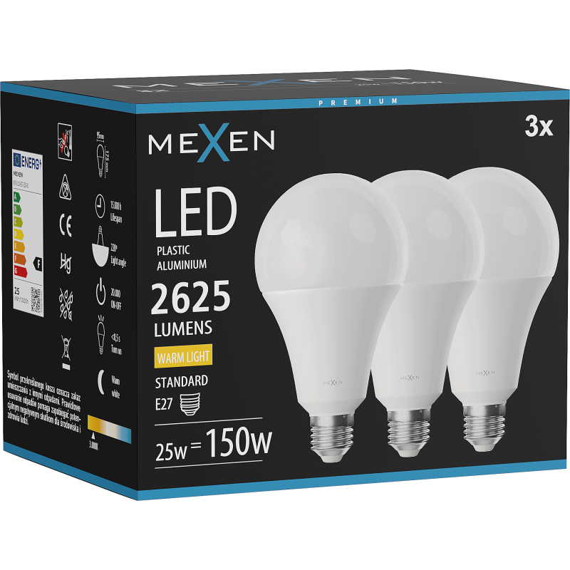 Mexen Nova 3x LED Bulb E27, A95, 25W, Warm - 3000K, 2625 lm - L100-E27-2530-01x03