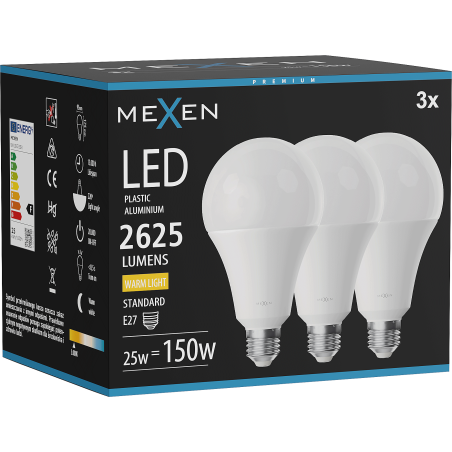 Mexen Nova 3x LED Bulb E27, A95, 25W, Warm - 3000K, 2625 lm - L100-E27-2530-01x03
