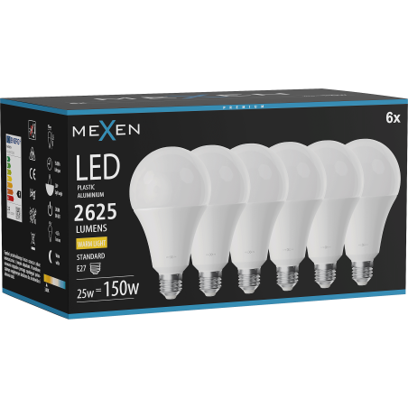 Mexen Nova 6x LED Bulb E27, A95, 25W, Warm - 3000K, 2625 lm - L100-E27-2530-01x06