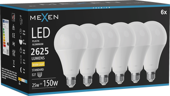 Mexen Nova 6x LED Bulb E27, A95, 25W, Warm - 3000K, 2625 lm - L100-E27-2530-01x06