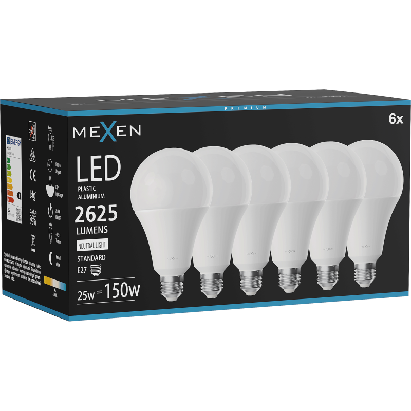 Mexen Nova 6x LED Bulb E27, A95, 25W, Neutral - 4000K, 2625 lm - L100-E27-2540-01x06