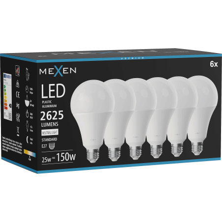 Mexen Nova 6x LED Bulb E27, A95, 25W, Neutral - 4000K, 2625 lm - L100-E27-2540-01x06