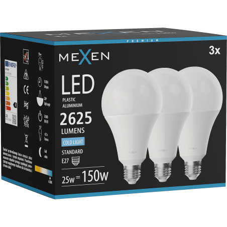 Mexen Nova 3x LED Bulb E27, A95, 25W, Cool - 6500K, 2625 lm - L100-E27-2565-01x03