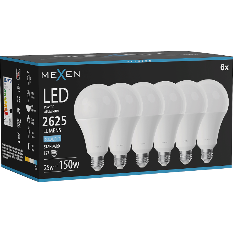 Mexen Nova 6x LED Bulb E27, A95, 25W, Cool - 6500K, 2625 lm - L100-E27-2565-01x06
