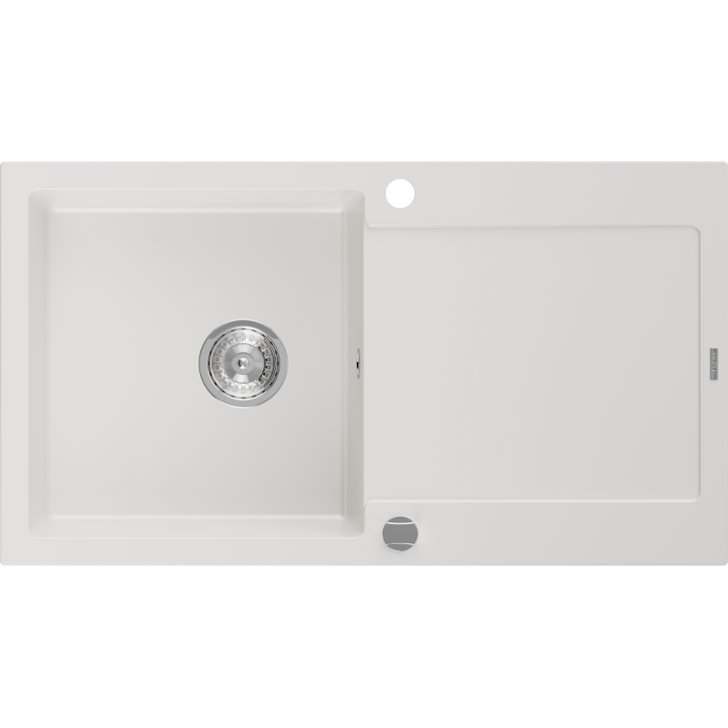 Mexen Leo granite sink 1-bowl with drainer 900 x 500 mm, white, chrome siphon - 6501901010-20