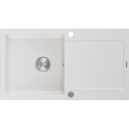 Mexen Leo granite sink 1-bowl with drainer 900 x 500 mm, white, chrome siphon - 6501901010-20