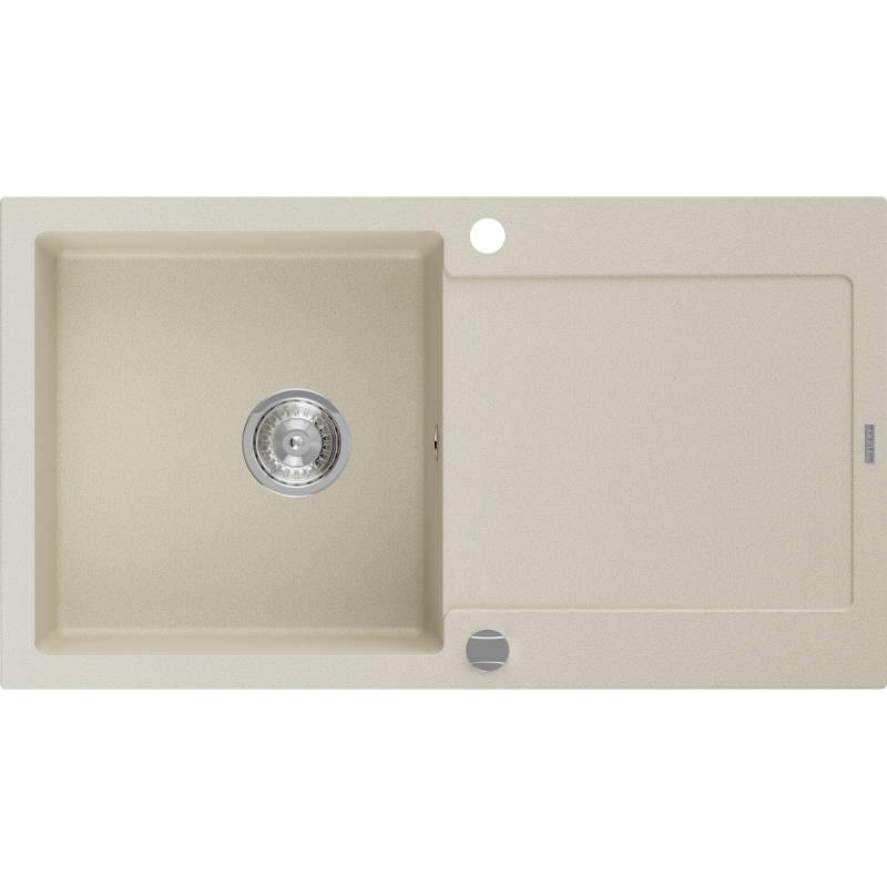 Mexen Leo single-bowl granite sink with drainer 900 x 500 mm, beige, chrome siphon - 6501901010-69