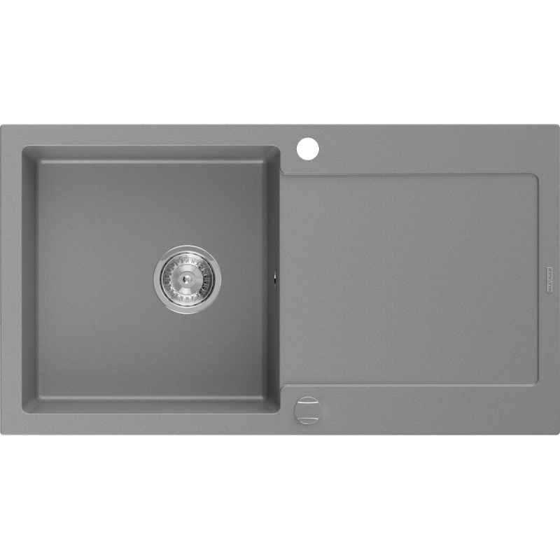 Mexen Leo 1-bowl granite sink with drainer 900 x 500 mm, grey, chrome siphon - 6501901010-71