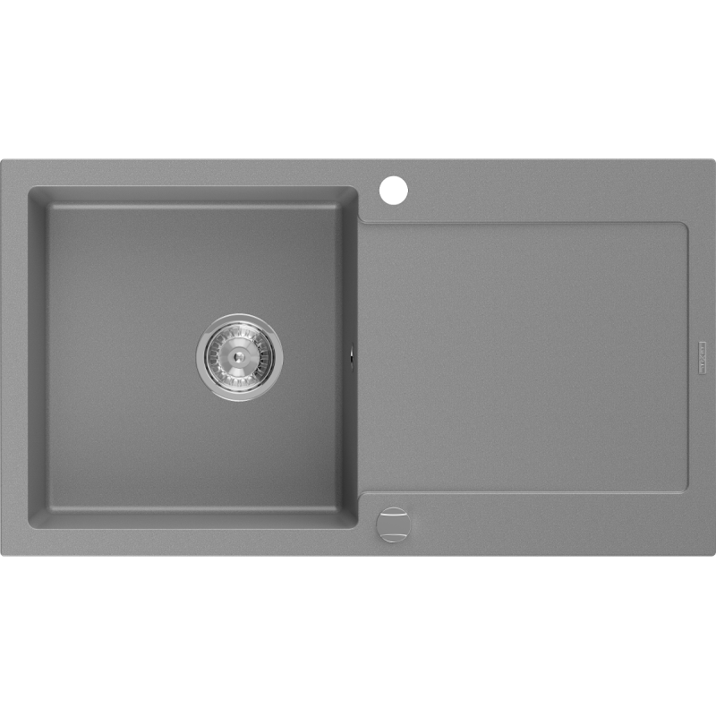 Mexen Leo granite kitchen sink single bowl with drainer 900 x 500 mm, gray, chrome siphon - 6501901010-71