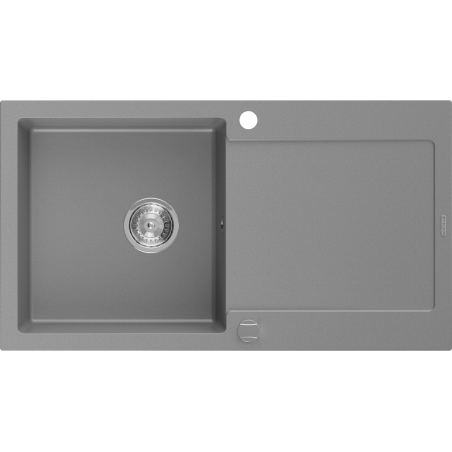 Mexen Leo granite kitchen sink single bowl with drainer 900 x 500 mm, gray, chrome siphon - 6501901010-71