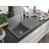 Mexen Leo granite kitchen sink single bowl with drainer 900 x 500 mm, gray, chrome siphon - 6501901010-71