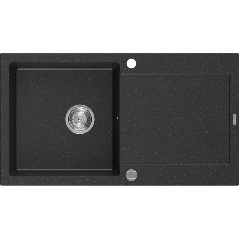 Mexen Leo 1-bowl granite sink with drainer 900 x 500 mm, black/silver metallic, chrome siphon - 6501901010-73