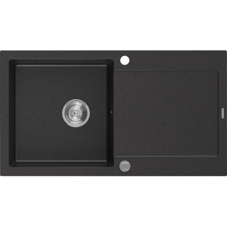 Mexen Leo 1-bowl granite sink with drainer 900 x 500 mm, black/silver metallic, chrome siphon - 6501901010-73