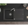 Mexen Leo 1-bowl Granite Sink with Drainer 900 x 500 mm, Black Speckled, Chrome Siphon - 6501901010-76