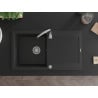 Mexen Leo granite sink, single bowl with drainer 900 x 500 mm, black, chrome siphon - 6501901010-77