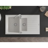 Mexen Matias 1.5-bowl granite sink with drainer 900 x 505 mm, white, chrome siphon - 6502901505-20