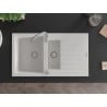 Mexen Matias granite sink 1.5-bowl with drainer 900 x 505 mm, white, chrome siphon - 6502901505-20