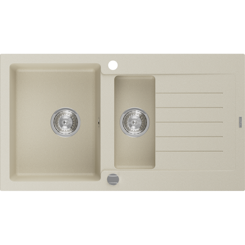 Mexen Matias 1.5-bowl granite sink with drainer 900 x 505 mm, beige, chrome siphon - 6502901505-69