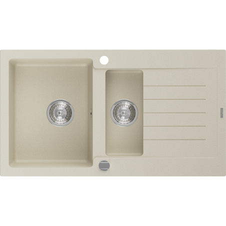Mexen Matias 1.5-bowl granite sink with drainer 900 x 505 mm, beige, chrome siphon - 6502901505-69