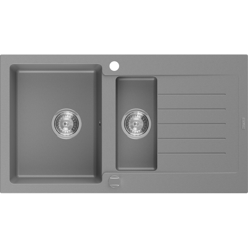 Mexen Matias 1.5-bowl granite sink with drainer 900 x 505 mm, gray, chrome siphon - 6502901505-71