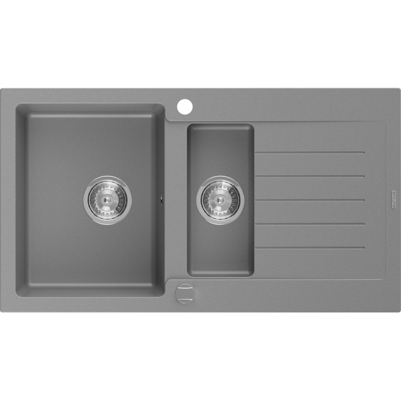 Mexen Matias granite sink 1.5-bowl with drainer 900 x 505 mm, grey, chrome siphon - 6502901505-71