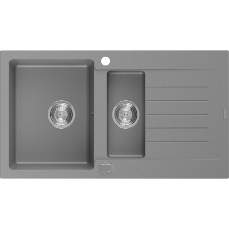 Mexen Matias 1.5-bowl granite sink with drainer 900 x 505 mm, gray, chrome siphon - 6502901505-71