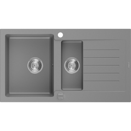 Mexen Matias granite sink 1.5-bowl with drainer 900 x 505 mm, grey, chrome siphon - 6502901505-71