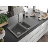 Mexen Matias 1.5-bowl granite sink with drainer 900 x 505 mm, gray, chrome siphon - 6502901505-71