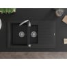 Mexen Matias granite sink 1.5-bowl with drainer 900 x 505 mm, black, chrome siphon - 6502901505-77